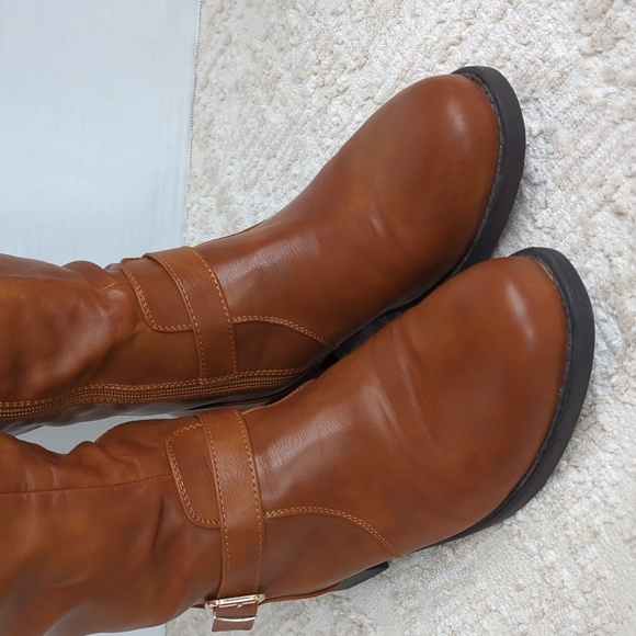 Dream Pairs Intruder-3 Stud Embellished Heeled Tall Boots 9.5 Brown Full Zipper - Picture 4 of 16